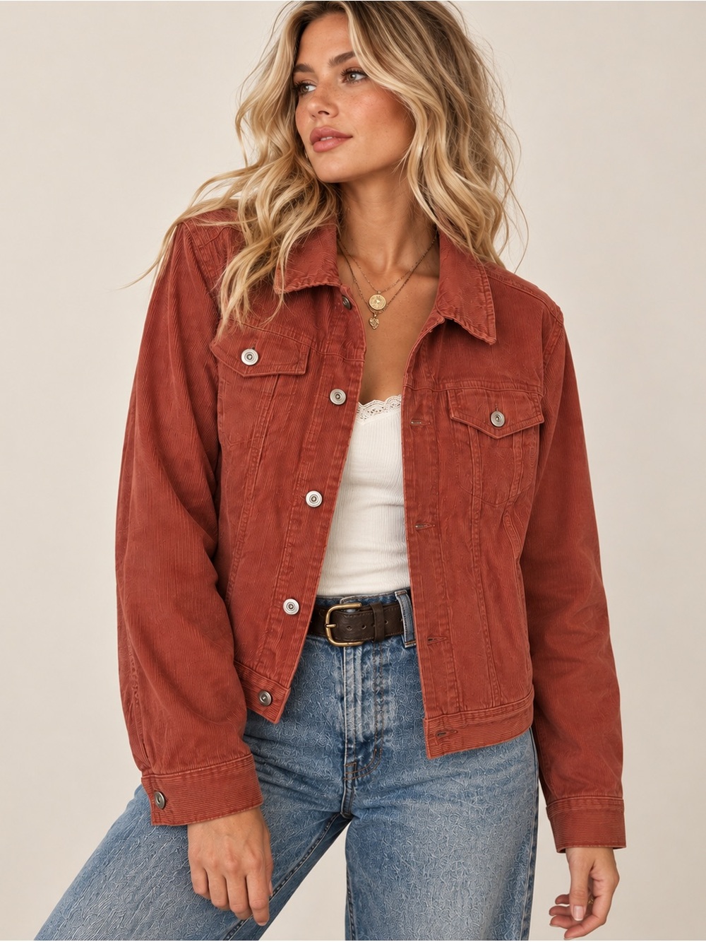 Vintage Bass Jeans Corduroy Jacket L Rust Y2K Trucker Chore Fall 90s Cotton